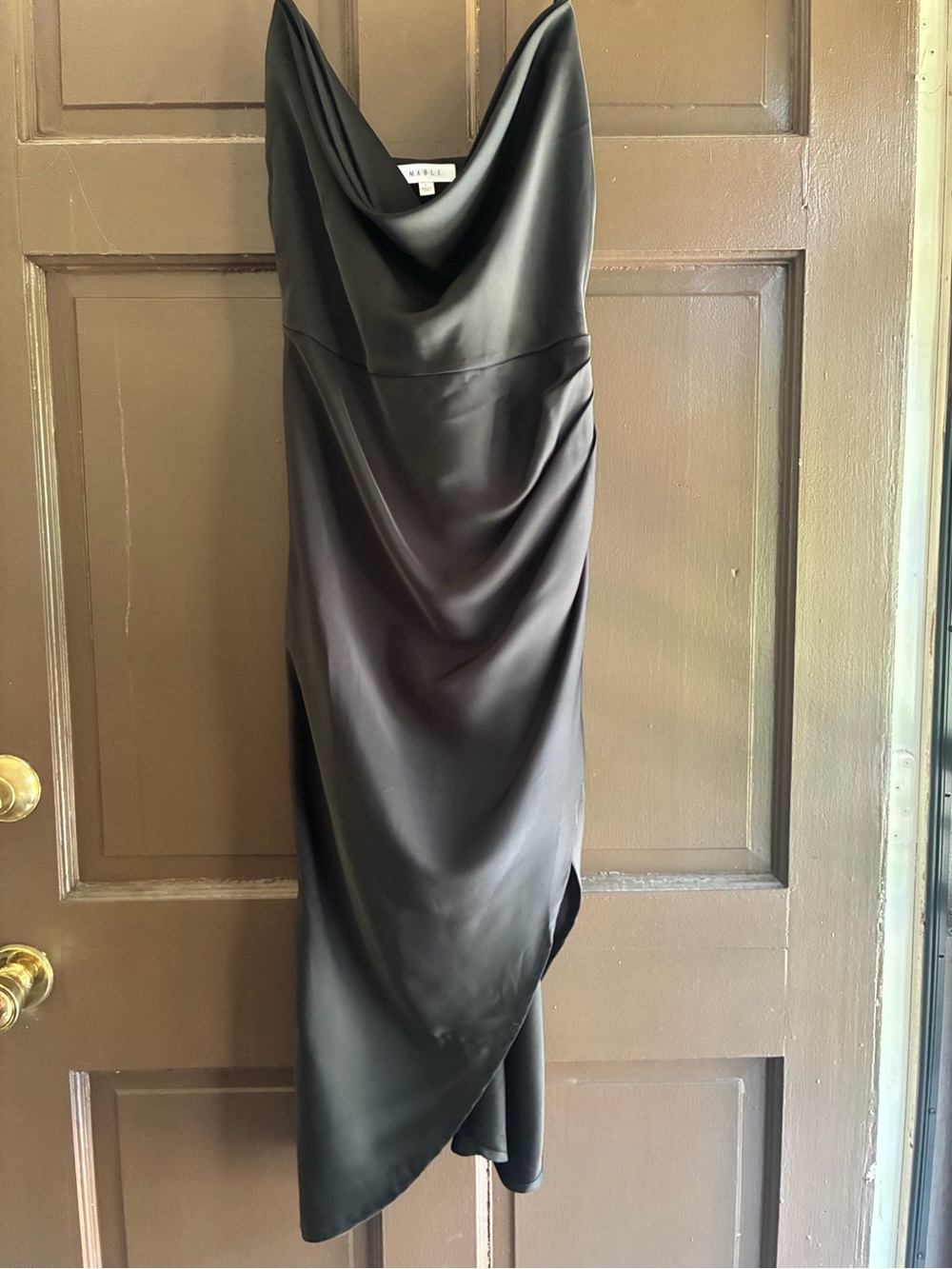 Grey Satin Draped Asymmetrical Midi Dress